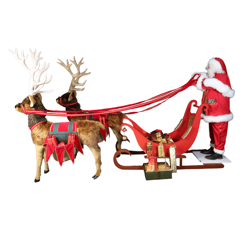 [50005L] PERE NOEL TRAINEAU ROUGE ET DEUX RENNES